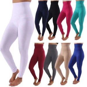 High Waist Tummy Compression Control Top Fleece Plus Size Leggings - Picture 1 of 35