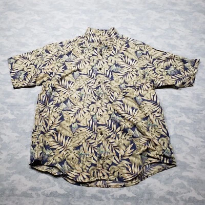 Camisa Hawaiana Woolrich Para Hombres Grande Azul Marrón Estampado de Velero Con Botones Foto 1 de 4