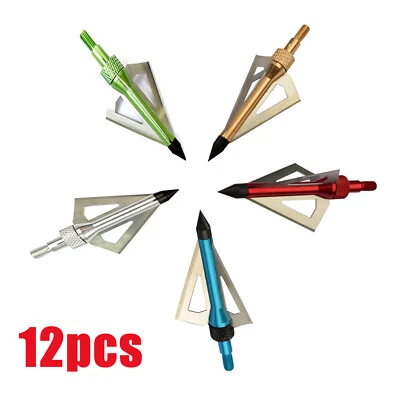 ELONG OUTDOOR 12Pcs 100Grain Broadheads 3Blade Arrow Tips Compound Bow Crossbow Outdoor Sports