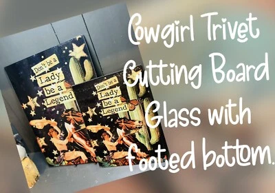 Set Of 2 Vintage,western cowgirl Kitchen Cutting Board, Trivet (15”x11”, 11”x8”) - Image 1 of 3