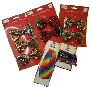 Girls Hair Clips Ties Headband Stocking Stuffers Sequin Bow Lot of 9 New +Pride - Picture 1 of 9
