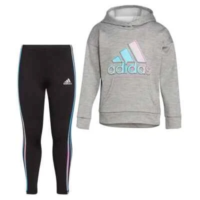 NWT Girl's Adidas 2 Piece Gray Hoodie and Black Leggings Active Set Size 4T - Image 1 of 4