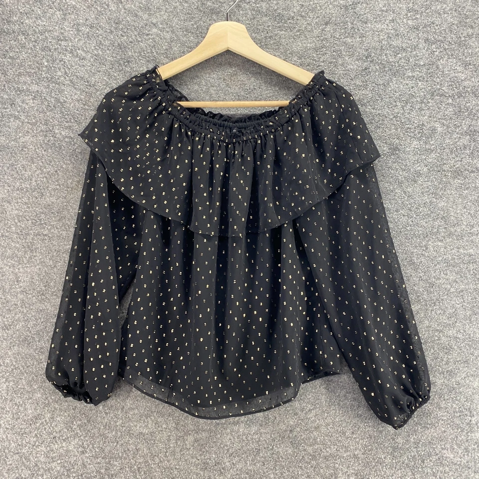 Блузка женская White House Black Market XS черная в горошек с подкладкой длинным рукавом - Изображение 1 из 4