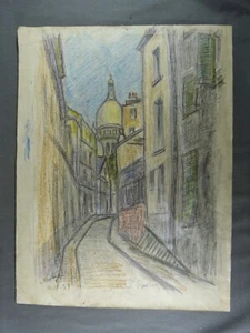 Henri BOULAGE (1882-1967) Original drawing in colored pencil, rue Saint Rustique - Picture 1 of 8