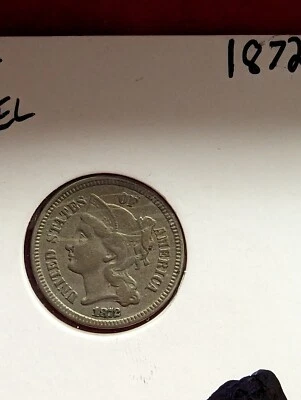 1872 Three Cent Nickel 3CN - XF+ Full date and lines - Image 1 of 3