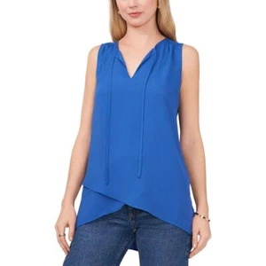 Vince Camuto Womens Blue Tulip Hem V-Neck Work Wear Shell Shirt XS BHFO 1260 - Picture 1 of 2
