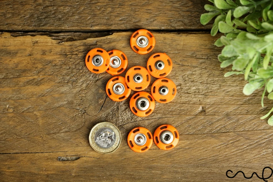 5 Pairs Orange Snap Metal Fastener Popper Press Studs Plastic Sewing Round 18mm - Image 1 of 4