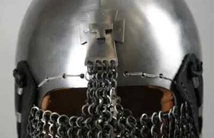 Elmetto nasale medievale con cotta a catena SCA contatto completo combattimento battaglia pronto14Ga Helme - Foto 1 di 6