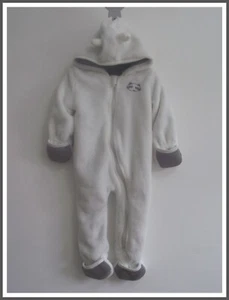 Baby Unisex weiß Kapuze Schneeanzug Fleece Velour All in One Kinderwagen 3-6m NEU - Bild 1 von 11