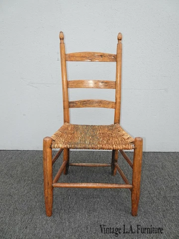 Vintage French Country Rustic Farmhouse Chic Gold Brown Rush Oak Side Chair Asis Cover