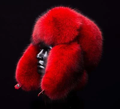Подлинный окрашенный чисто красный синий лисий мех женщины ручной работы Ушанка траппер зимняя шляпа - Изображение 1 из 3