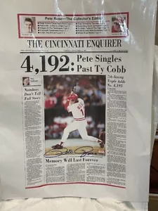 GORGEOUS Pete Rose 4,192 AUTO'D 9-12-1985 Cincinnati Enquirer Print, Mounted Mem - Picture 1 of 3