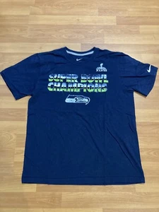 Nike Seattle Seahawks Super Bowl XLVIII Champions T-Shirt Blu Uomo Taglia Large - Foto 1 di 5