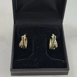 Nachlass 14K Gelbgold Smaragd Huggie Ohrringe - Bild 1 von 12