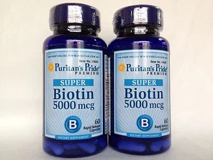 2 Puritan’s Pride Biotin 5000 mcg **Supports Skin Nail Hair Health** Made In USA - Picture 1 of 7