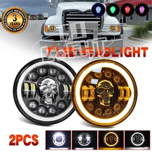 Par de faros LED calavera RGB de 7 pulgadas halo DRL para camiones de volteo Mack Granite CV713 - Imagen 1 de 15