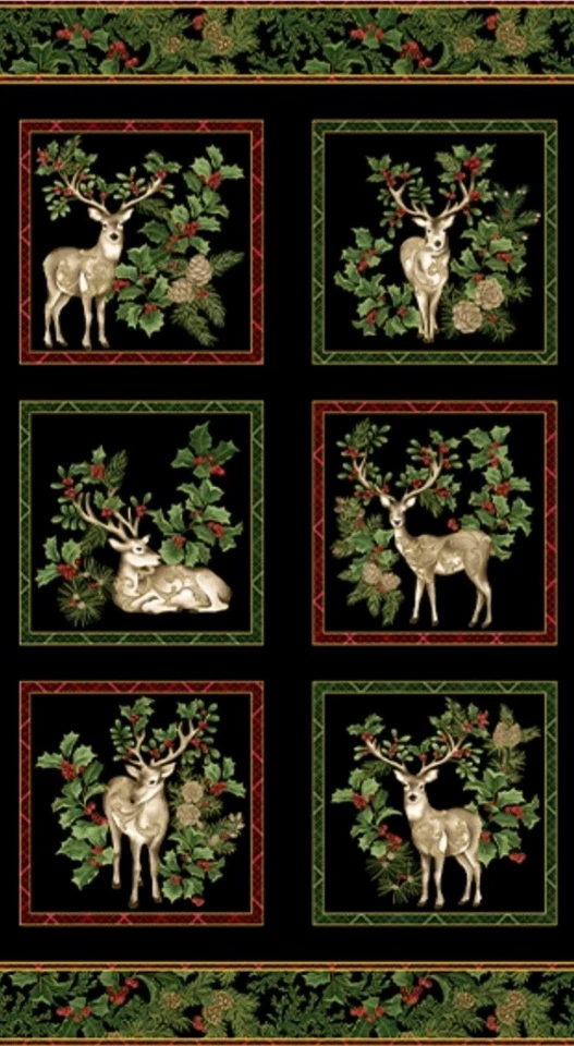 Benartex - Winter In The Pines Blocks - Black Quilting and Crafting Fabric Panel - Image 1 of 1