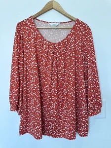 CJ Banks Womens Floral Red 1X 3/4 Sleeve Stretchy Flowy Blouse Shirt Top - Picture 1 of 5