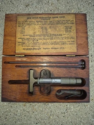 Vintage Lufkin  0-3" Depth Micrometer w/ original wood case Made in USA — 第 1/4 张图片