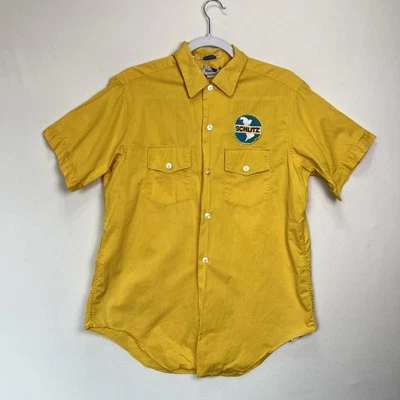 Vintage 50s Don Carter Yellow Bowling Shirt Schlitz Beer Patches Size medium  - Image 1 of 4