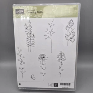 JUEGO DE 7 SELLOS Sake-A-Bration montados en madera STAMPIN UP FLOWERING FIELDS - Imagen 1 de 10