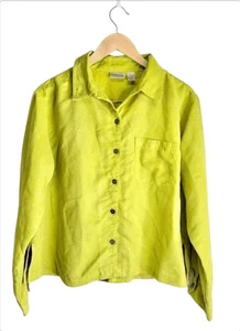 Chicos Shirt Size Large Green Faux Suede Button Down Front Pocket Casual - Picture 1 of 9