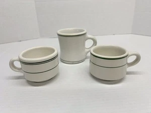 Vintage Restaurant Coffee Mugs Cups Lot of 3 Green And White Pottery Heavy - Picture 1 of 9