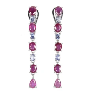 925 Sterling Silver Ruby and Tanzanite Gemstone Earrings - Picture 1 of 10