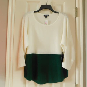 a.n.a. Waffle Knit Pullover Sweater Cream Green Womens Petite Large NWT - Picture 1 of 4