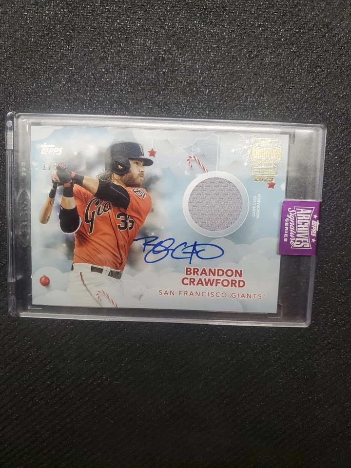 2025 Topps Archives 1/1 Brandon Crawford 1/1 Factory One touch MEM AU - Image 1 of 3