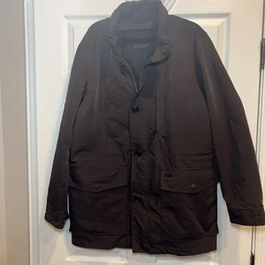Tumi T-Tech Giacca Parka Uomo Tg L Marrone Doppia Chiusura Full Zip Bottoni Snap Up - Foto 1 di 8