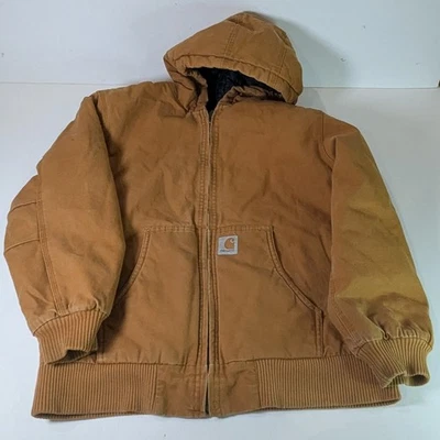 Carhartt Jakcket Youth Boys Lg 14/16 Brown Tan Hooded Lined Canvas Active - Image 1 of 4