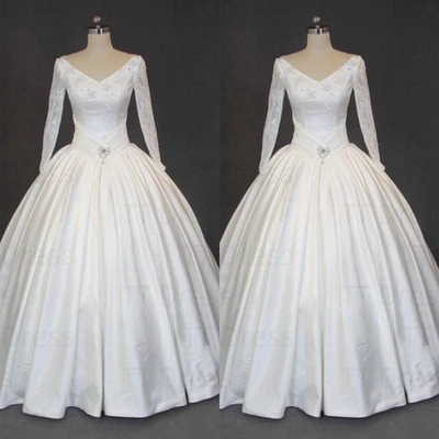 Vintage Hochzeitskleider Spitze Applikationen Langärmel Retro Ballkleider - Bild 1 von 4