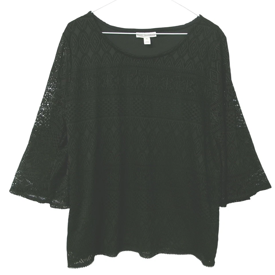 Top Dana Buchman negro de encaje manga campana para mujer XL Foto 1 de 4