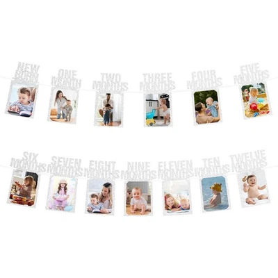 1er Cumpleaños Foto Banner Decoraciones de 1 a 13 Meses Plata 13 un. Foto 1 de 4