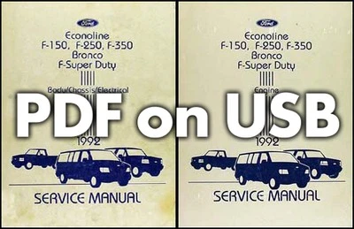 1992 Ford Pickup Truck Shop Manual USB Bronco F150 F250 F350 Econoline Van Wagon