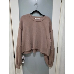 Project Social T Brown Sweatshirt L Cropped Raw Hem Cozy Lounge Pullover - Picture 1 of 8