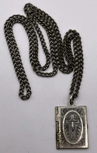 Antik Katholisch Jesus St. Christophorus Wunderbare Maria Buch Medaillon Halskette - Bild 1 von 6