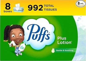 Puffs Plus Lotion Facial Tissues, 8 Family Boxes, 124 Facial Tissues per Box, Al - Picture 1 of 5