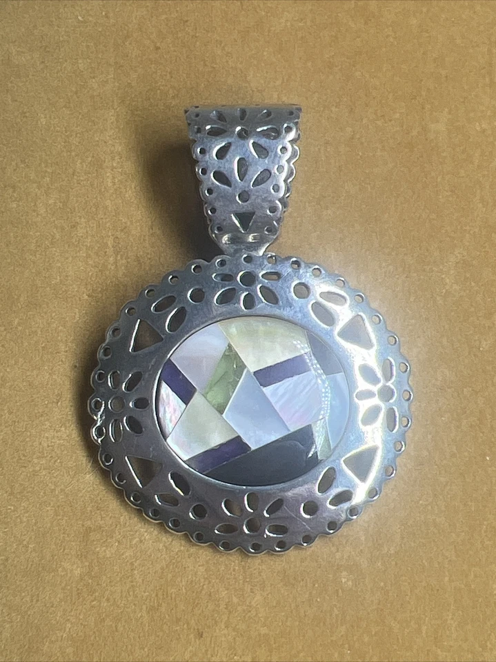 ¡BROCHE/POTENCIADOR COLGANTE ESTERLINA CON INCRUSTACIONES DE MOSAICO PIEDRAS PRECIOSAS CAROLYN POLLACK! Foto 1 de 4