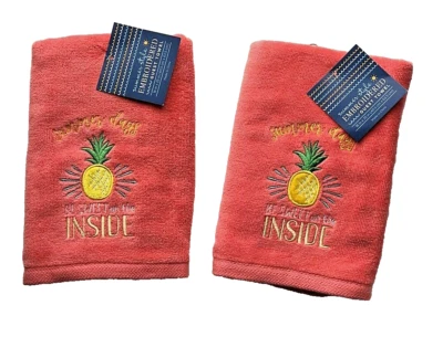 Traditions Hand Towels Set of 2 Pineapple Summer Days Embroidered Guest Beach - Image 1 of 4