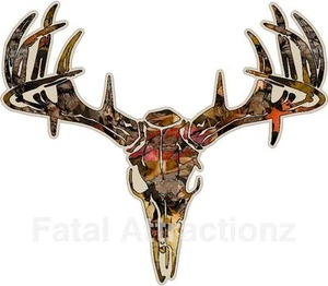 Hellbraun Herbst Camo Hirsch Schädel S4 Vinyl Aufkleber Abziehbild Jagd Bock Weißschwanz Gestell - Bild 1 von 1