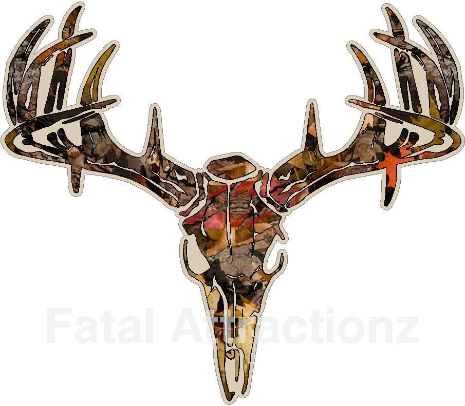 FATAL ATTRACTIONZ Tan Fall Camo Deer Skull S4 Vinyl Sticker Decal Hunting Buck whitetail rack