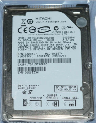 HITACHI HTS541680J9AT00 80 GB HDD 2.5" 5400 RPM IDE Laptop Hard Disk HDD - Image 1 of 4