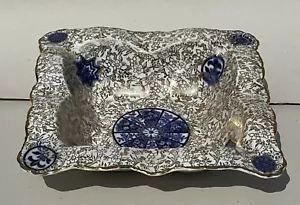 Antique JKL Fenton England Blue & White Osaka Pattern Square Rimmed Bowl - Picture 1 of 19