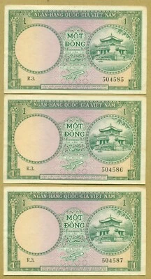 Vietnam 1956 1 Dong P. 1a, consecutive number lot of 3 notes high grade - Image 1 of 2