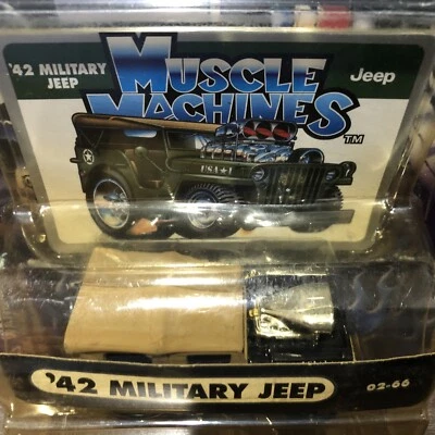 1942 MILITARY JEEP '42 BLACK & TAN MUSCLE MACHINES 1/64 FADED DAMAGED PK 02-66 - Image 1 of 4