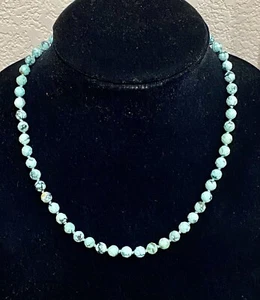 Faceted Genuine 7mm Turquoise Bead Necklace - 19" - Sterling Turquoise Clasp NEW - Picture 1 of 6