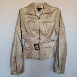 Women's Arden B. Leather Jacket Gold Medium - Picture 1 of 8