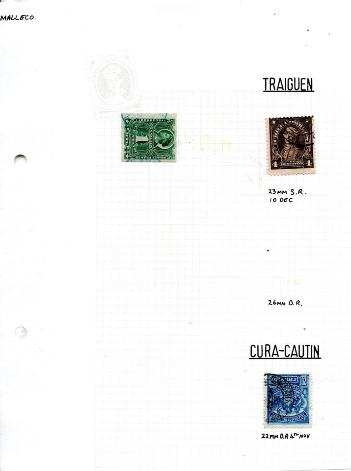 CHILE, ESTAMPILLAS CON MATASELLOS DE TRAIGUEN Y CUARACAUTIN   ( PFO-104 ) - Image 1 of 1